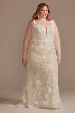 Applique and Tulle Godet Plus Size Wedding Dress Galina Signature 9SWG827