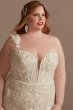 3D Floral Applique Plunge Tall Plus Wedding Dress Galina Signature 4XL9LSSWG885