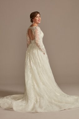 Scoop Neck Beaded Wedding Dress with 3/4 Sleeves David's Bridal Collection 4XLSLYP3344