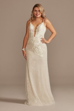 Sequin Removable Train Tall Wedding Dress Galina Signature 4XLSWG882