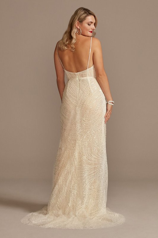 Beaded Plunge Petite Wedding Dress with High Slit Galina Signature 7MBSWG887