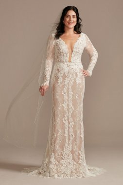 Illusion Plunge Sleeved Petite Wedding Dress Melissa Sweet 7MS251247