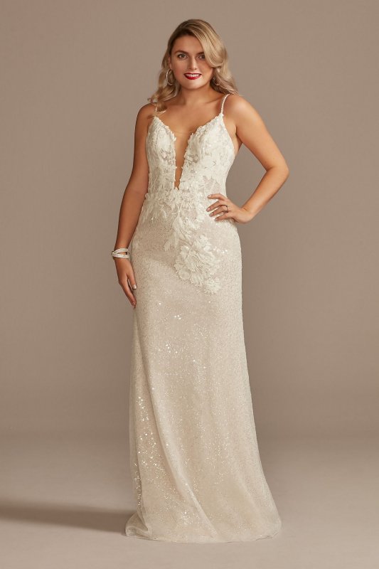 Sequin Removable Train Petite Wedding Dress Galina Signature 7SWG882