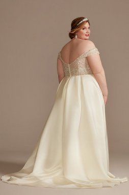 A-Line Beaded Lace Tulle Plus Size Wedding Dress David's Bridal Collection 9WG3586