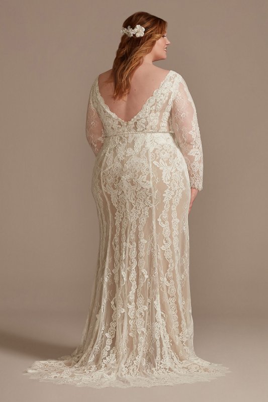 Illusion Plunge Sleeved Plus Size Wedding Dress Melissa Sweet 8MS251247