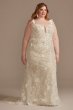 3D Floral Applique Plunge Plus Size Wedding Dress Galina Signature 9LSSWG885