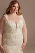 3D Floral Applique Plunge Plus Size Wedding Dress Galina Signature 9LSSWG885