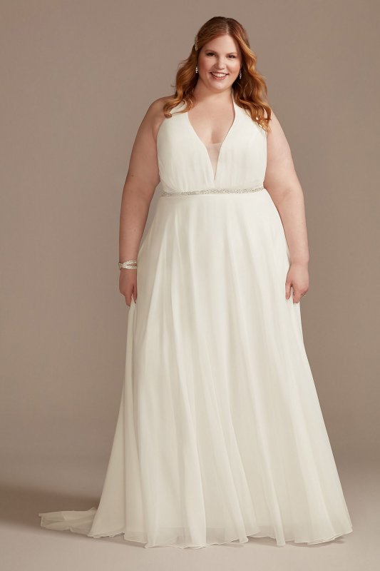 Chiffon Halter Bead Waist Plus Size Wedding Dress DB Studio 9WG4014