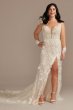 3D Floral Applique Wedding Dress with High Slit Galina Signature MBSWG886