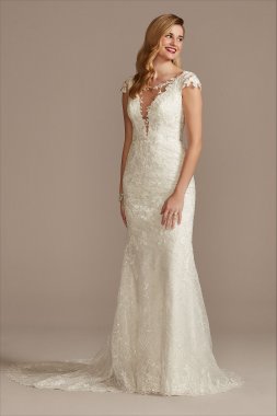 Tall Sheath Wedding Dress with Beaded Swag Back Galina Signature 4XLSWG884