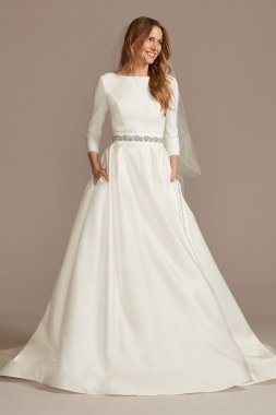 Low Back Mid-Sleeve Satin Crepe Tall Wedding Dress DB Studio 4XLWG4005DB