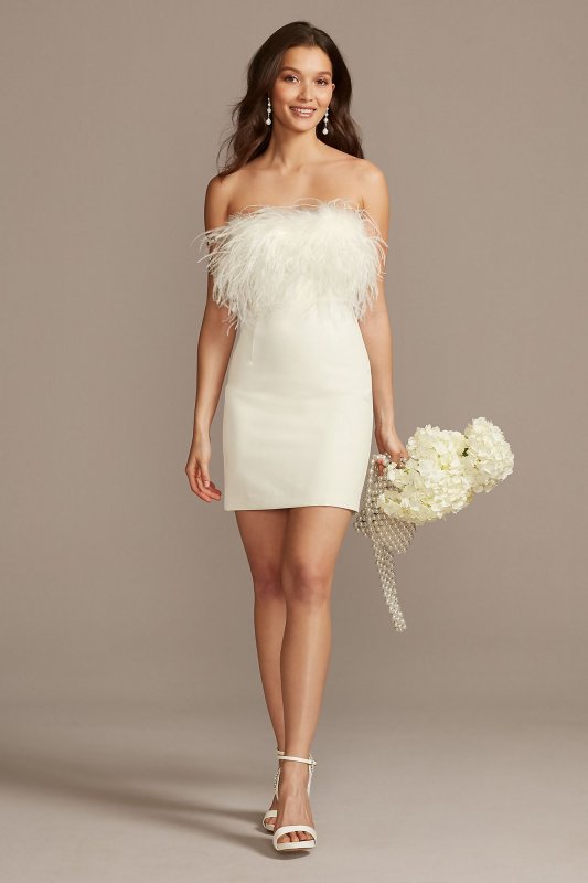 Strapless Crepe Feather Trim Mini Dress DB Studio 54648DB1