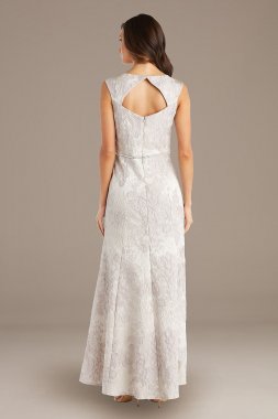 Brocade Square-Neck Sheath Gown with Cap Sleeves RM Richards 7252