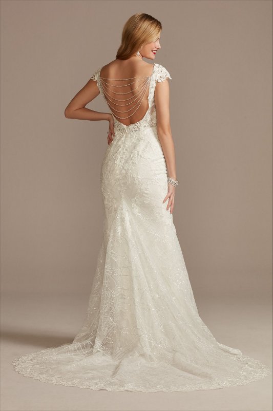 Petite Sheath Wedding Dress with Beaded Swag Back Galina Signature 7SWG884