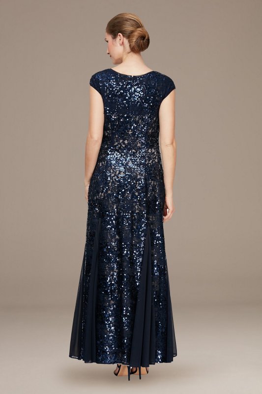 Sequin Lace Cap Sleeve Gown with Godet Skirt Alex Evenings 81122406