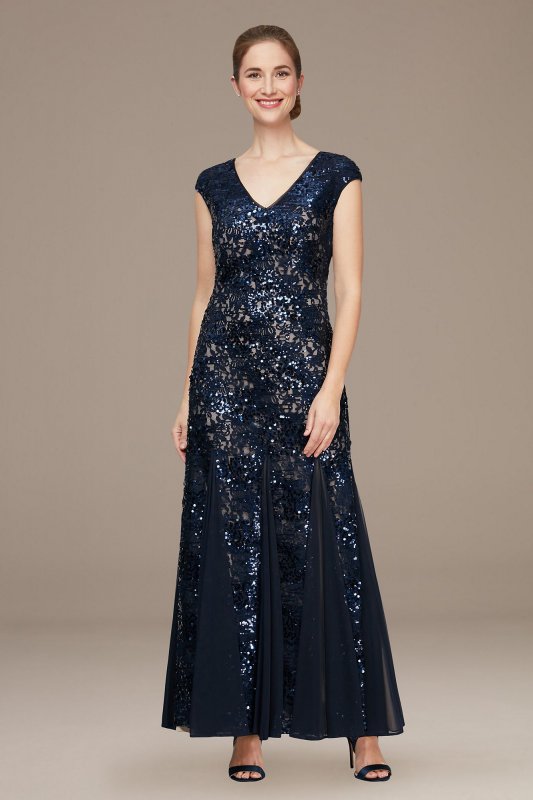 Sequin Lace Cap Sleeve Gown with Godet Skirt Alex Evenings 81122406