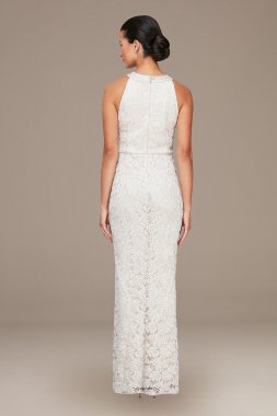 Long Halter Lace Sheath Dress with Skirt Slit Alex Evenings 81122427