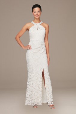 Long Halter Lace Sheath Dress with Skirt Slit Alex Evenings 81122427