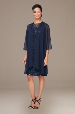 Petite Embroidered Sheath Dress and Chiffon Jacket Alex Evenings 82171013