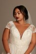 Cap Sleeve Pearly Low Back Plus Size Wedding Dress Oleg Cassini 8CWG889