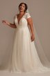 Cap Sleeve Pearly Low Back Plus Size Wedding Dress Oleg Cassini 8CWG889