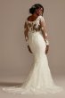 3D Floral Illusion Sleeve Plus Size Wedding Dress Oleg Cassini 8CWG894