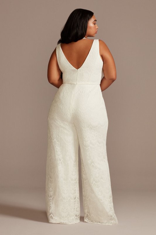 Scalloped Lace V-Neck Wide-Leg Plus Size Jumpsuit DB Studio 9SDWG0931