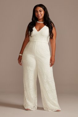 Scalloped Lace V-Neck Wide-Leg Plus Size Jumpsuit DB Studio 9SDWG0931