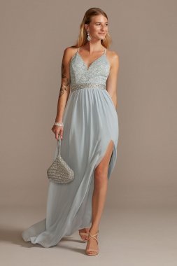 Lace Back Spaghetti Strap Dress with Beaded Belt Emerald Sundae CRF3473982