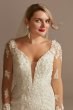 3D Floral Illusion Sleeve Plunge Wedding Dress Oleg Cassini CWG894