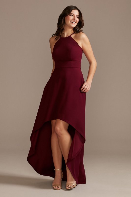 High Neck Crepe A-Line Dress with High-Low Hem DB Studio WBM2400V2