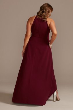 High Neck Crepe Plus-Size Dress with High-Low Hem DB Studio WBM2400V2W