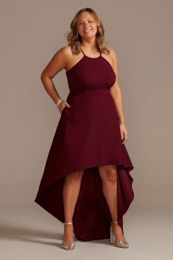 High Neck Crepe Plus-Size Dress with High-Low Hem DB Studio WBM2400V2W