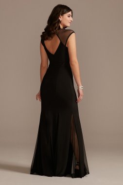 Illusion Cap Sleeve Open Back Jersey Sheath Gown WBM2420