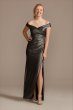 Beaded Ruched Metallic Off-Shoulder Sheath Gown Oleg Cassini WBM2428V1