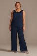 Tonal Beaded Chiffon Plus-Size Pantsuit Oleg Cassini WBM2429W