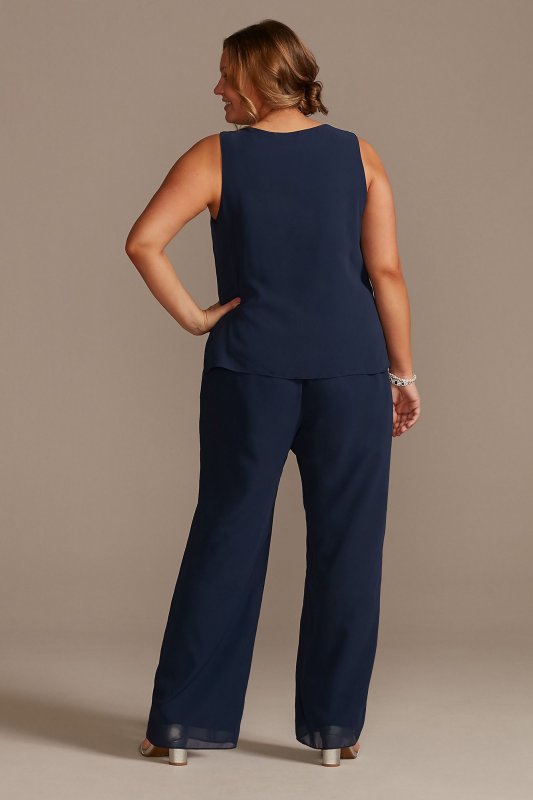 Tonal Beaded Chiffon Plus-Size Pantsuit Oleg Cassini WBM2429W