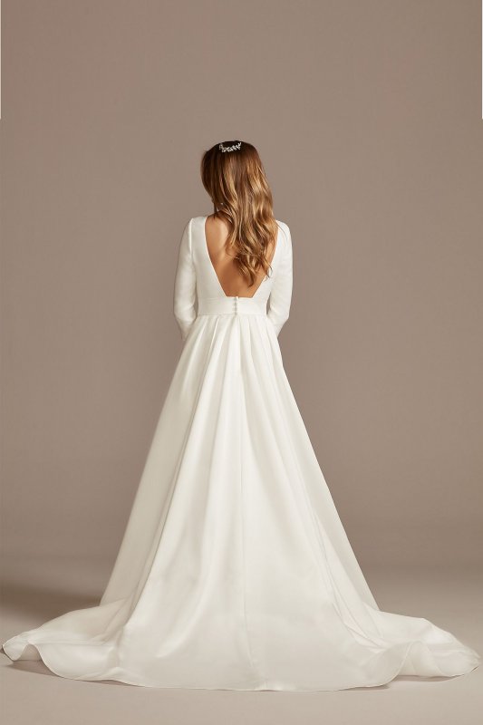 Low Back Mid-Sleeve Crepe and Satin Wedding Dress DB Studio WG4005DB