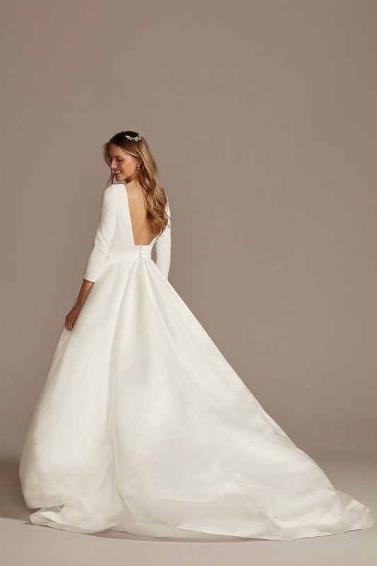 Low Back Mid-Sleeve Crepe and Satin Wedding Dress DB Studio WG4005DB