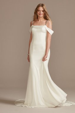 Off Shoulder Cowl Neck Crepe Satin Wedding Dress DB Studio WG4030