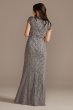 Long Beaded V-Neck Cap Sleeve Sheath Dress Oleg Cassini WGIN490520A