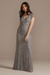 Long Beaded V-Neck Cap Sleeve Sheath Dress Oleg Cassini WGIN490520A