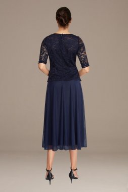 Lace and Mesh Midi Dress with Crystal Detail Le Bos 28259