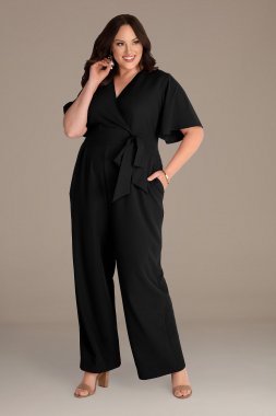 Crepe Plus Jumpsuit with Flutter Sleeve Kiyonna 37191301