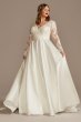 Long Sleeve Satin Tall Plus Applique Wedding Dress Oleg Cassini 4XL8CWG908