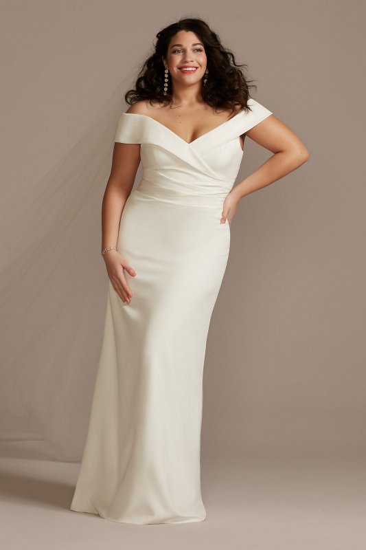 Plus Tall Crepe Off-Shoulder Sheath Wedding Dress DB Studio 4XL9WG4033