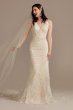 Beaded Applique Tulle Tall Sheath Wedding Dress Oleg Cassini 4XLCWG904