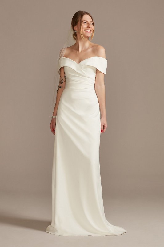 Petite Crepe Off-the-Shoulder Sheath Wedding Dress DB Studio 7WG4033