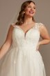 Plunging Cap Sleeve Plus Size Tulle Wedding Dress Oleg Cassini 8CWG901