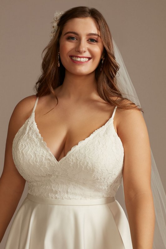 Scalloped Lace Satin Plus Size Wedding Dress DB Studio 9WG4034